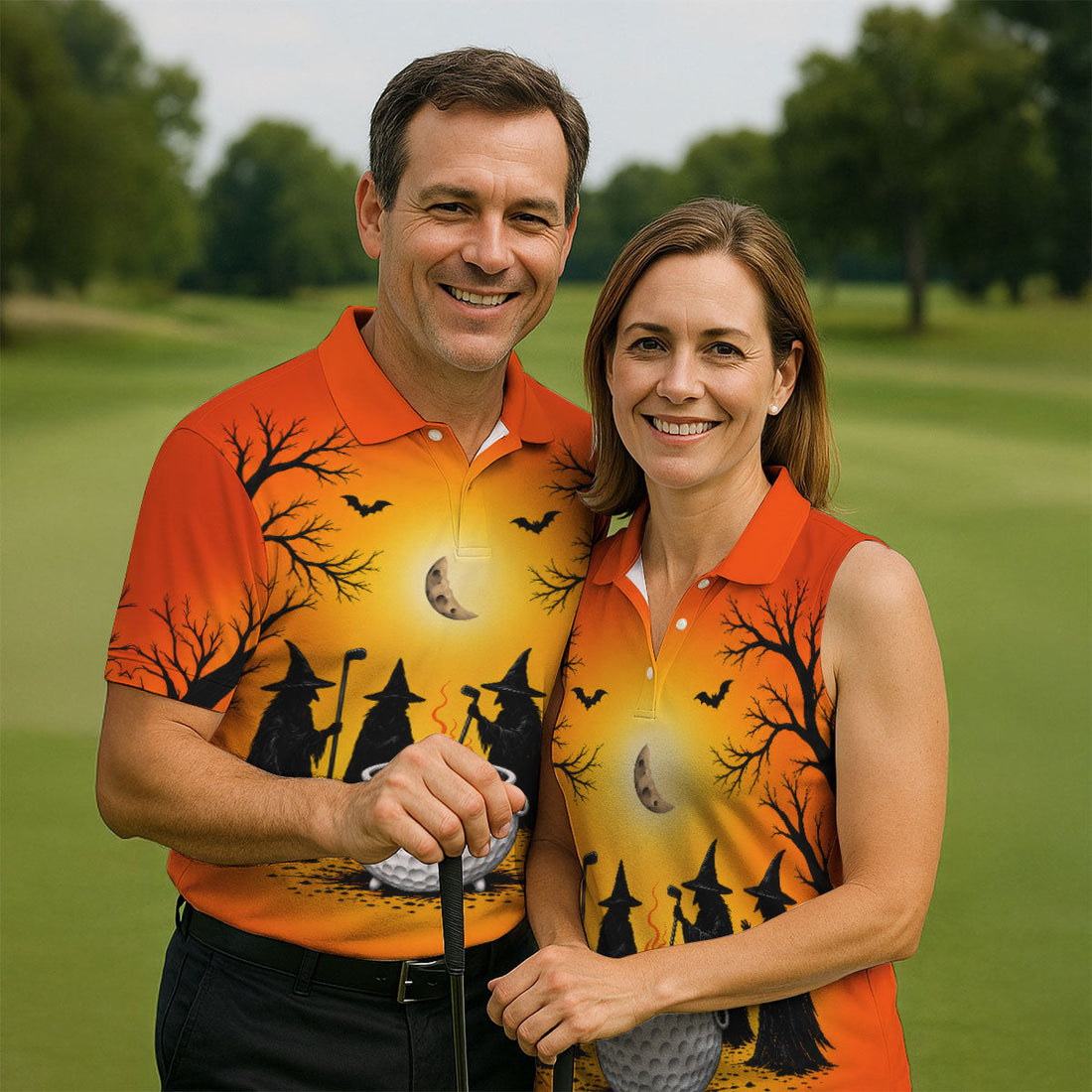 Witch Cauldron Halloween Golf Polo Shirt, Halloween Shirts For Men, Mens Golf Polo