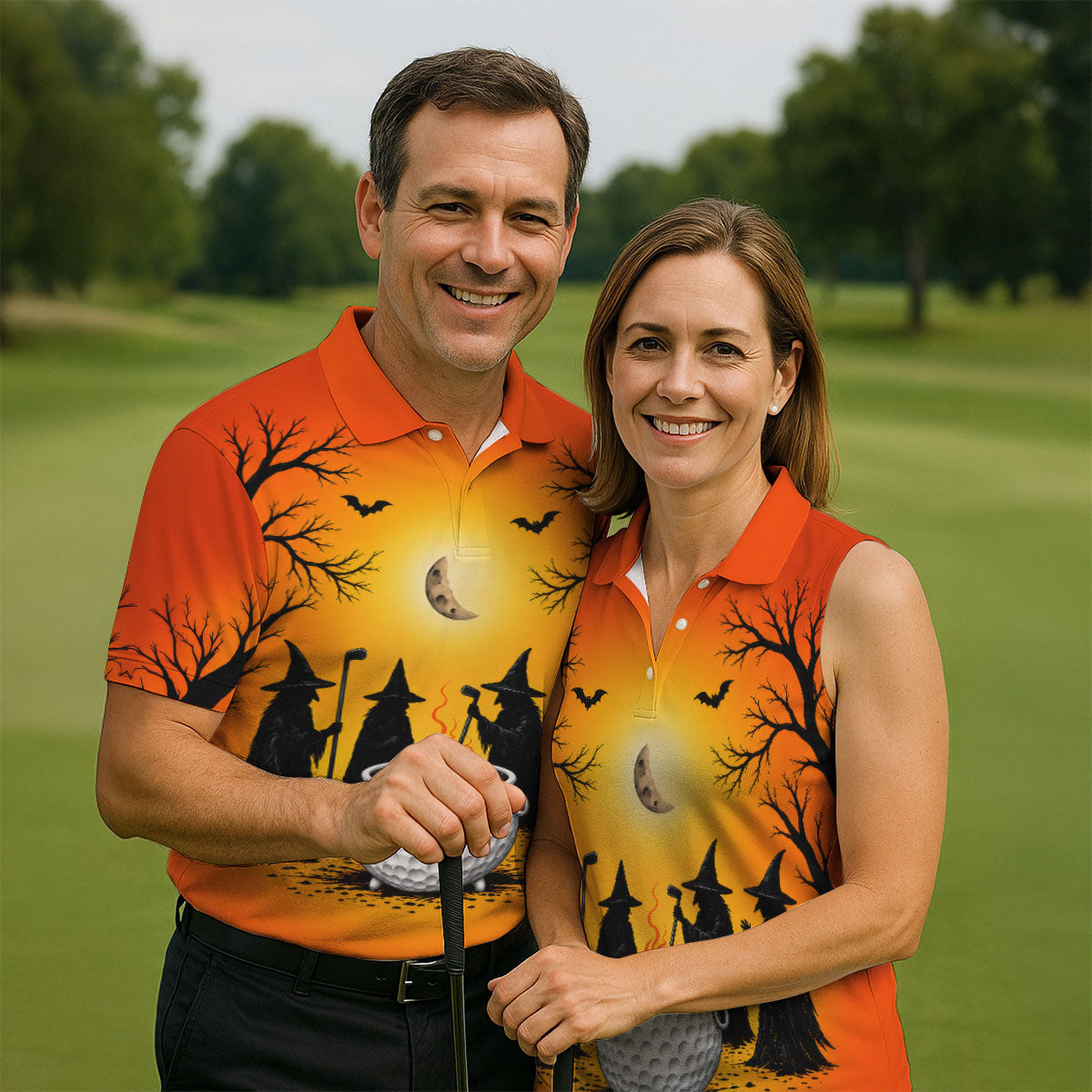 Witch Cauldron Halloween Golf Polo Shirt, Halloween Shirts For Men, Mens Golf Polo