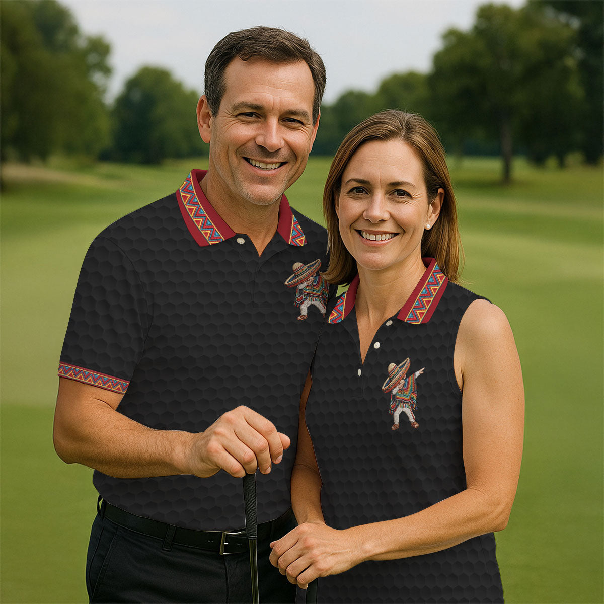 Cinco De Mayo Celebration Golf Ball Pattern Black Golf Shirt, Polo Shirts For Men
