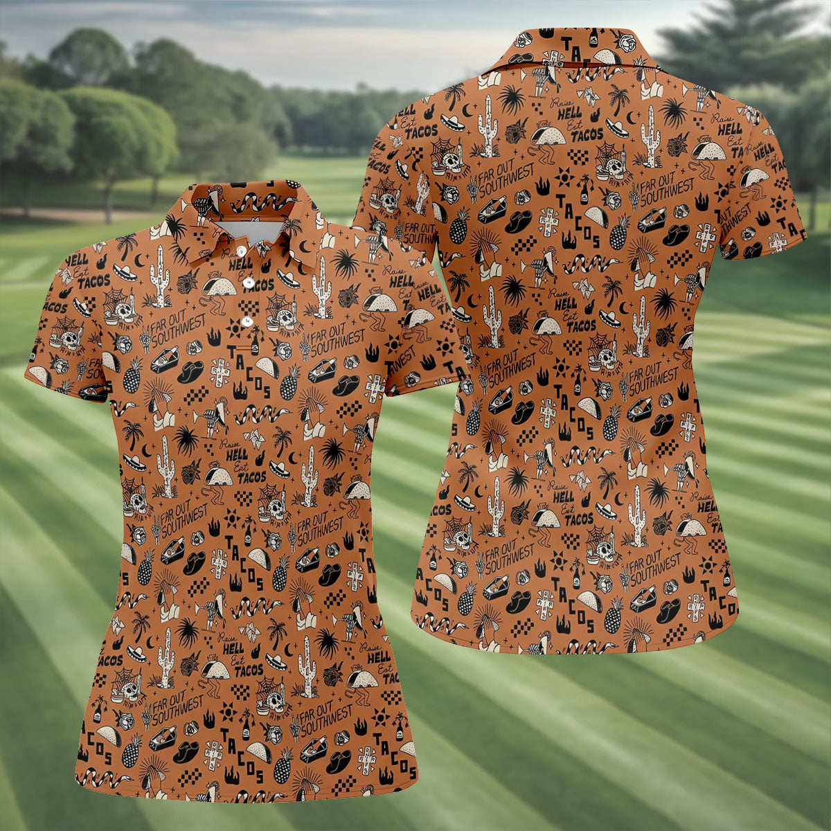 Southwest Desert Taco Skull Pattern Hawaiian Golf Shirt, Golf Shirts For Men, Mens Polo Shirts