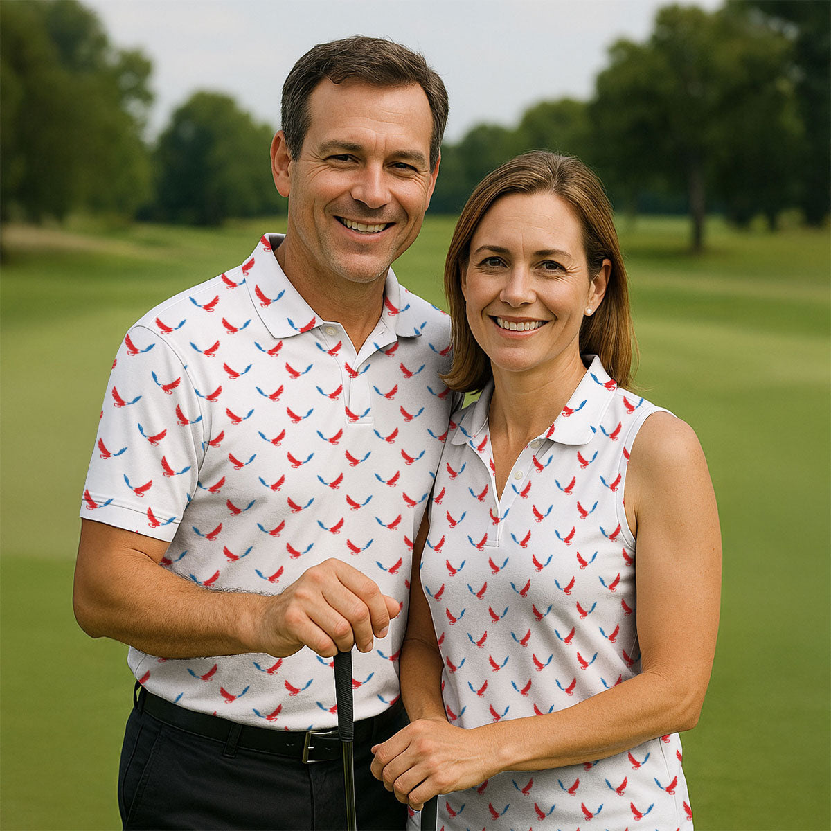 Red White Blue Eagle White Golf Shirt, 4th Of July Golf Shirt, 250th Anniversary Patriotic Golf Shirts For Men