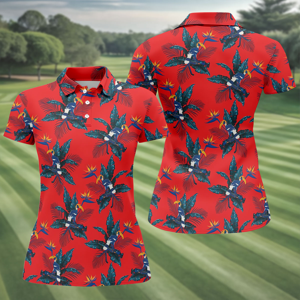 Tropical Toucan Bird Of Paradise Flower Hawaiian Golf Shirt, Summer Vibe Golf Shirt For Women