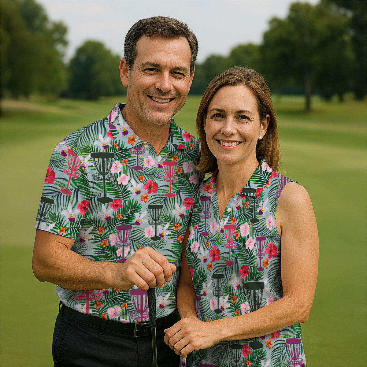 Tropical Disc Golf Basket Floral Polo Shirt, Hawaiian Golf Shirt, Golf Polo Shirts For Men