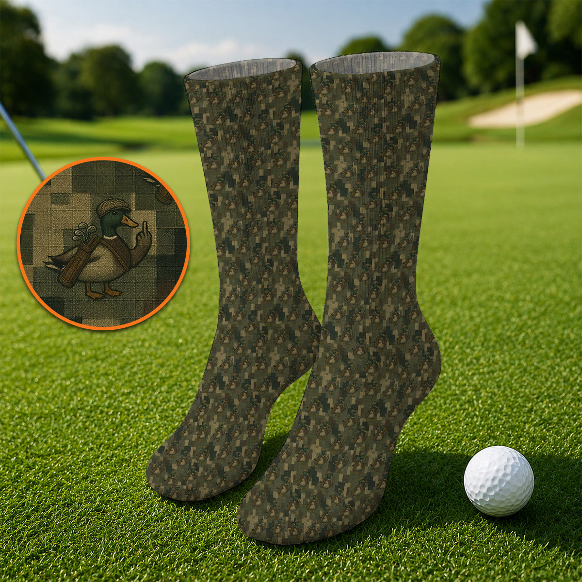 Duck Hunter Golf Sock, Funny Mallard Camo Pattern Socks, Unique Gift For Hunting & Golf Lovers