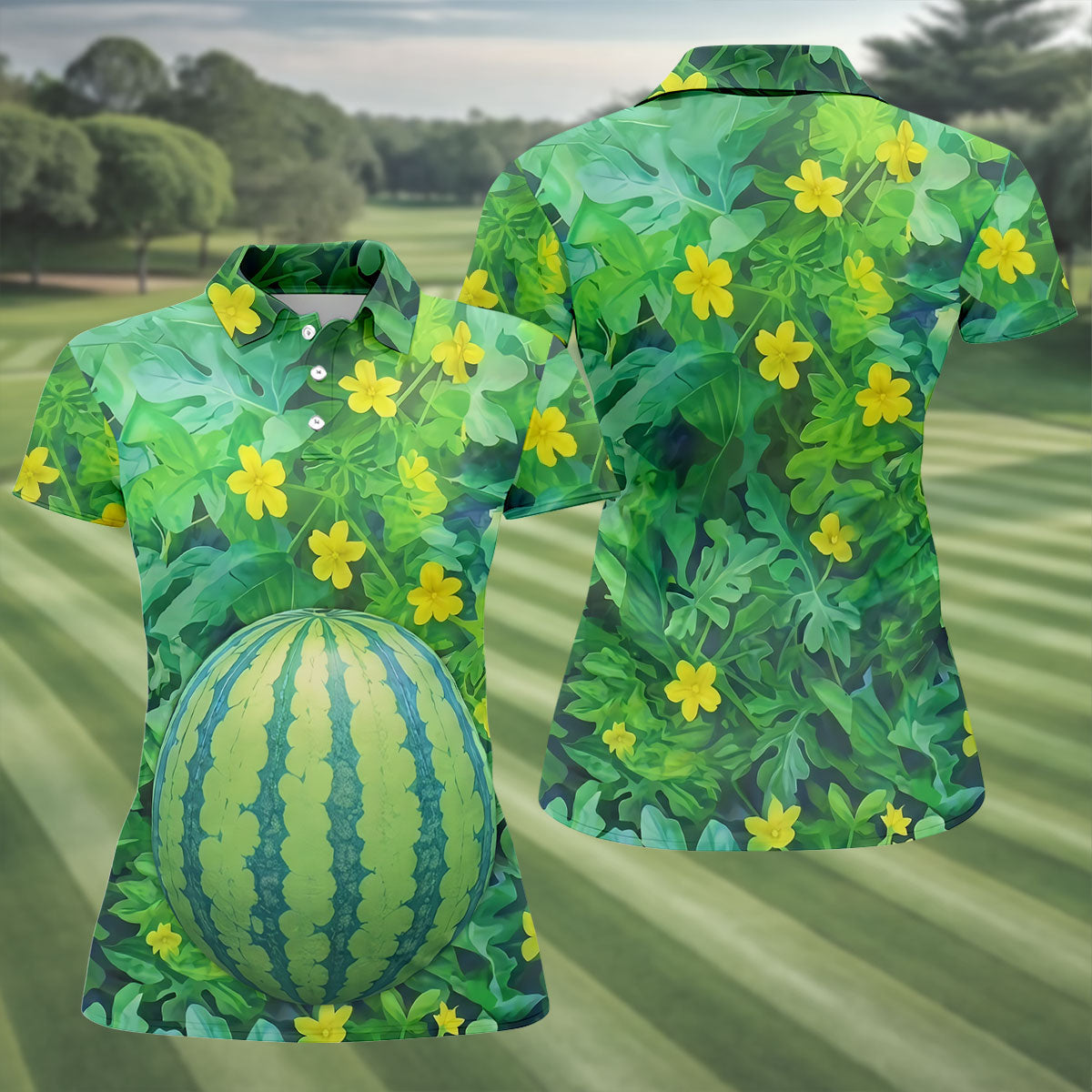 Funny Watermelon Belly Illusion Golf Polo Shirt, Women's Golf Polo, Ladies Golf Shirts