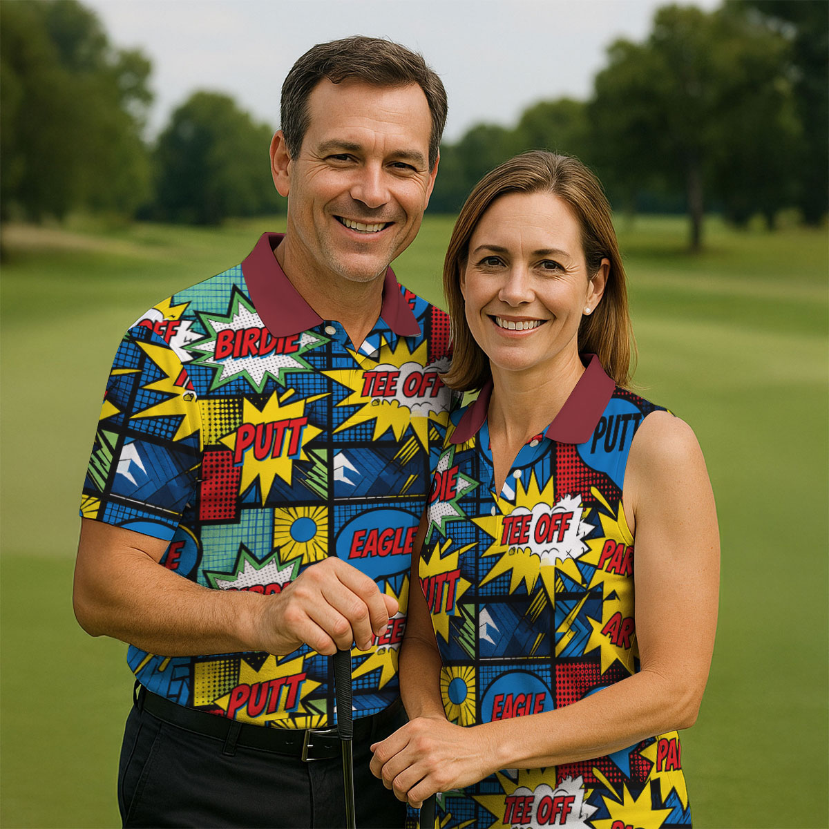 Birdie Tee Off Putt Comic Golf Shirt, Men's Golf Shirt, Golf Apparel For Men