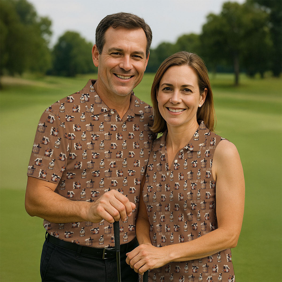Brown Funny Whiskey Pattern Golf Polo Shirt, Mens Polo Shirts, Golf Shirts For Men