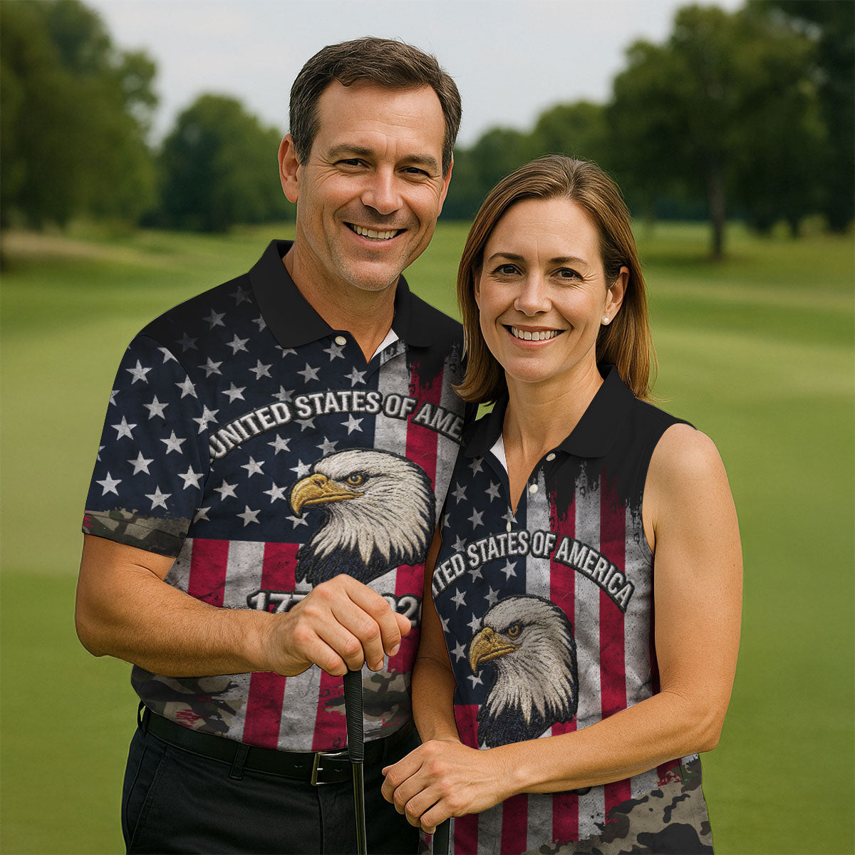 USA Bald Eagle 250 Years Camo American Flag Golf Shirt, Patriotic 4th Of July Golf Shirts For Men