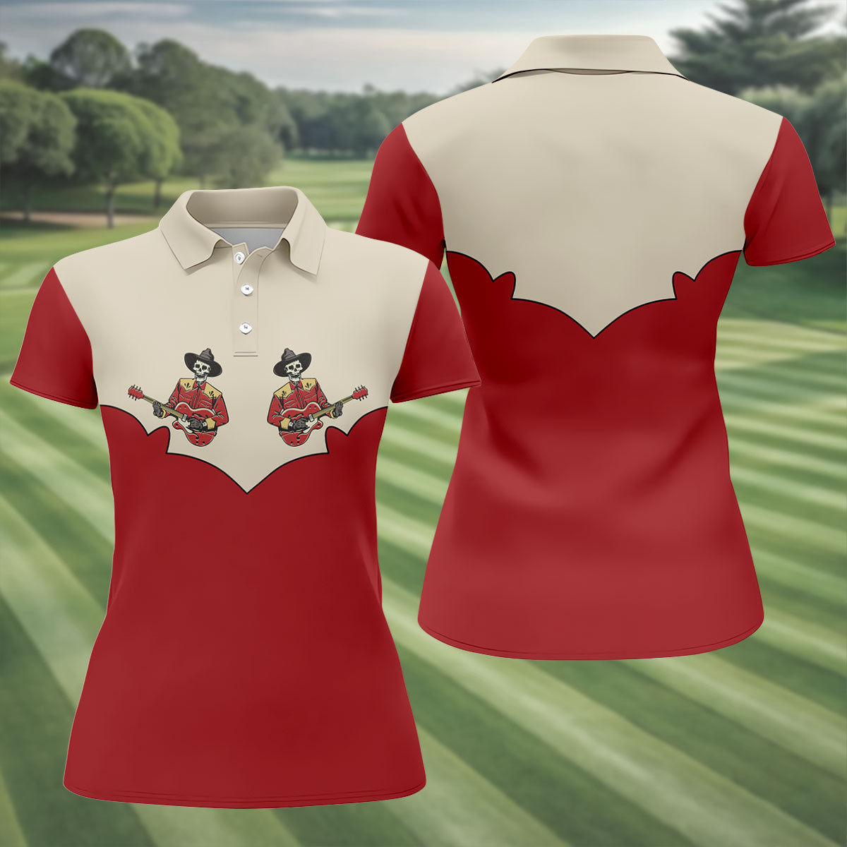 Western Skeleton Guitar Golf Polo Shirt, Women's Golf Polo, Golf Shirts For Women