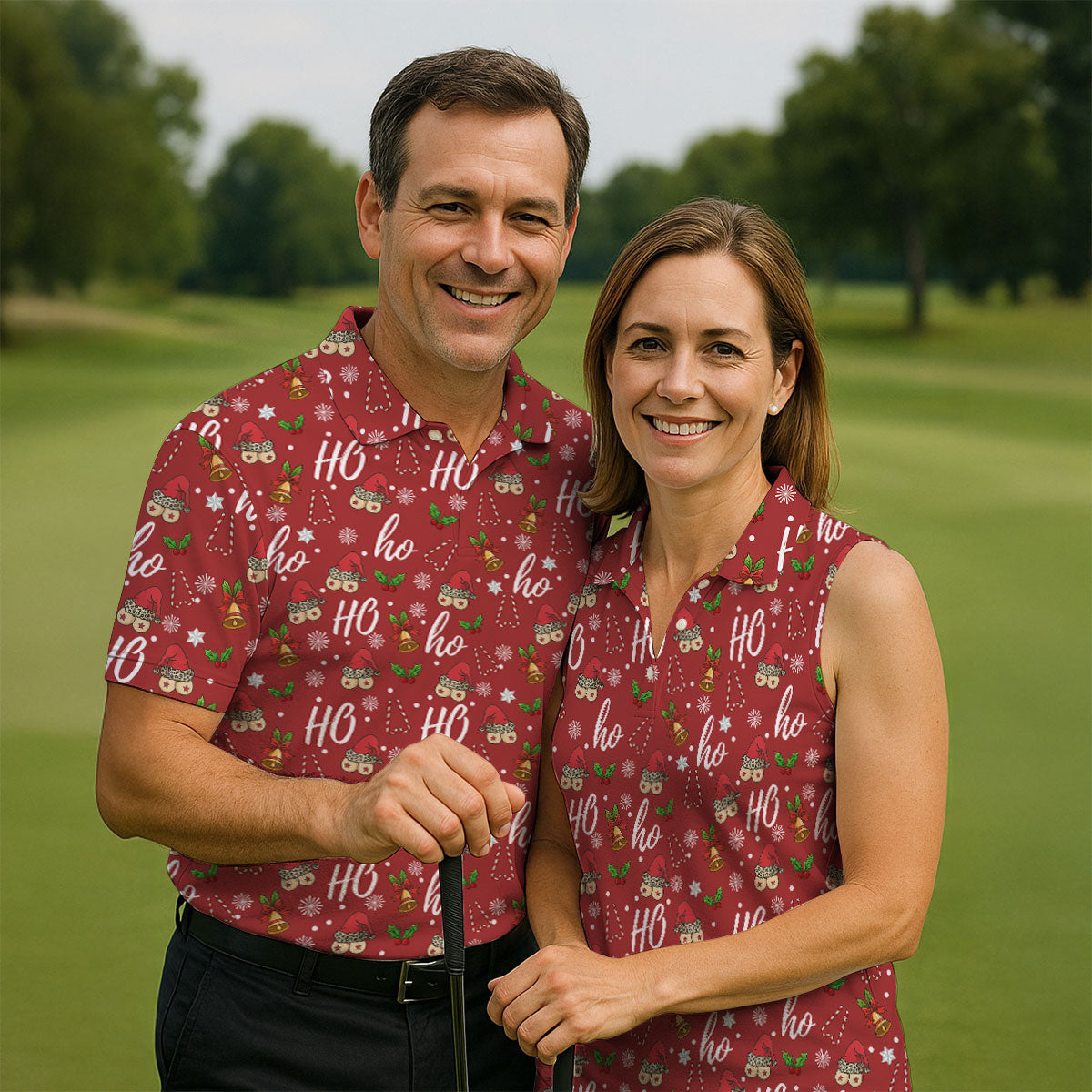Funny Ho Ho Ho Naughty Tits Christmas Golf Shirt, Men's Funny Golf Shirts, Christmas Golf Gift