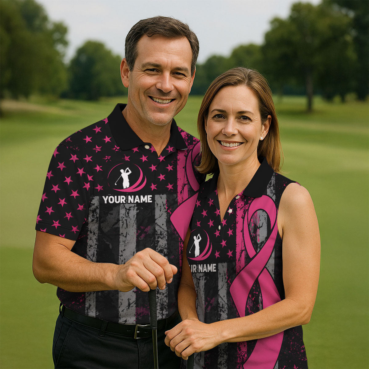 Custom Play For Pink Breast Cancer Golf Polo Shirt, Men's Golf Shirt, Printed Golf Shirts