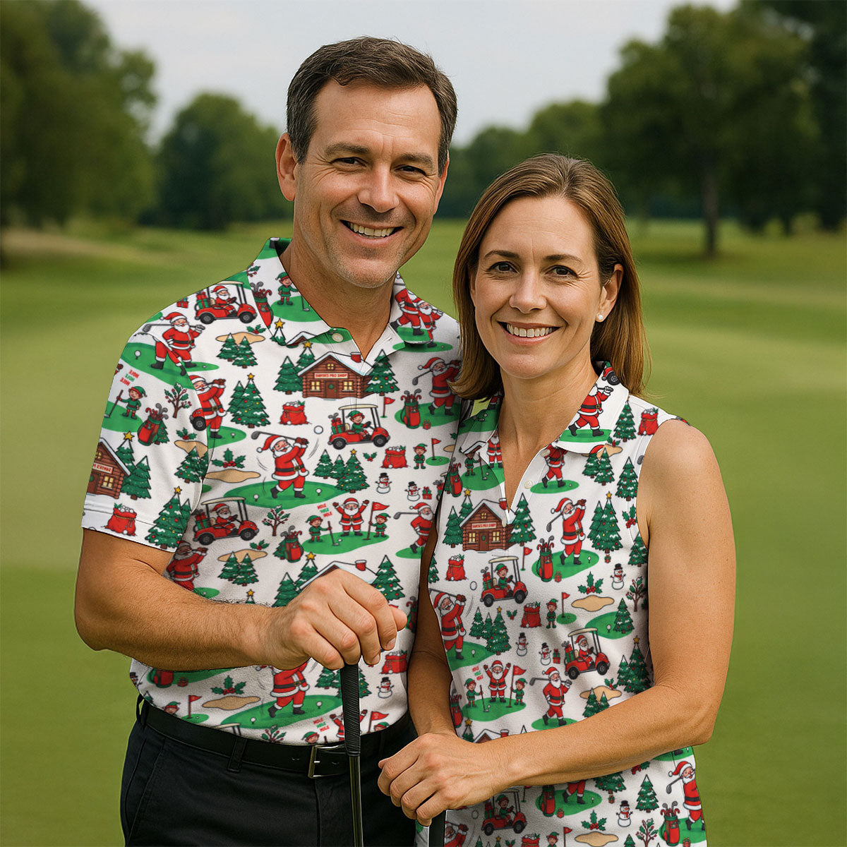 Santa Golf Cart And Elves Christmas Golf Shirt, Mens Golf Polo, Golf Shirts For Men