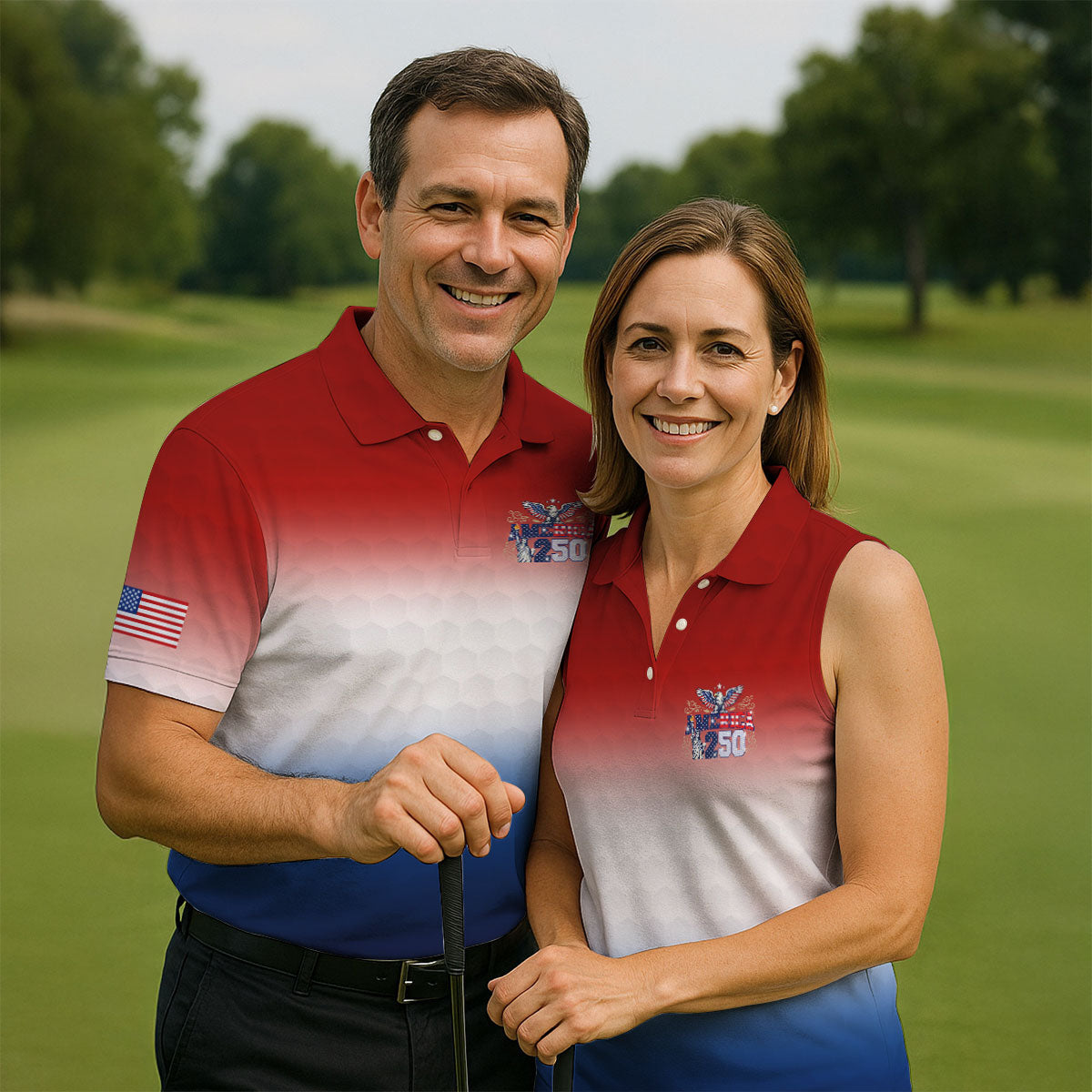 America 250 Red White Blue Golf Ball Pattern US Flag Golf Shirt, Patriotic 4th Of July Golf Shirts For Men