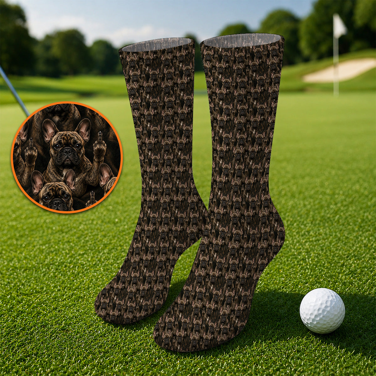 French Bulldog Pattern Golf Socks, Brindle Frenchie Golf Sock, Golf Gift For Golfer