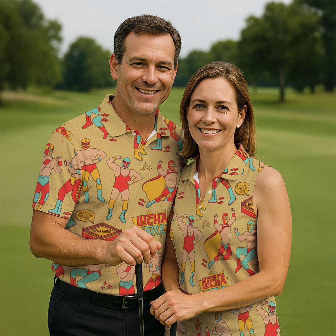 Yellow Lucha Libre Mexican Wrestler Pattern Golf Shirt, Hawaiian Golf Shirt, Mens Golf Shirts