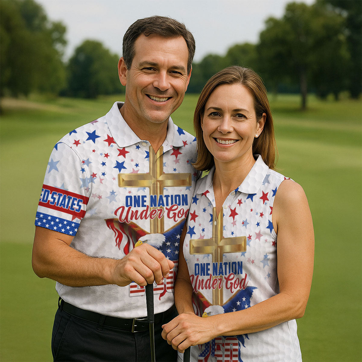 One Nation Under God Faith Cross Bald Eagle 4th Of July Golf Shirt, 250 Years Golf Shirts For Men