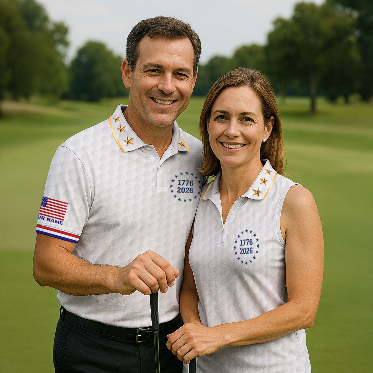 250 Years Quarter Millennnial Golf Ball Pattern White Patriotic Golf Shirt, 4th Of July Golf Shirts For Men