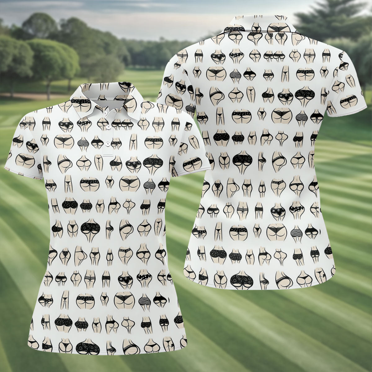 Funny Lingerie Butt Pattern Golf Polo Shirt, Ladies Golf Shirts, Performance Golf Shirt
