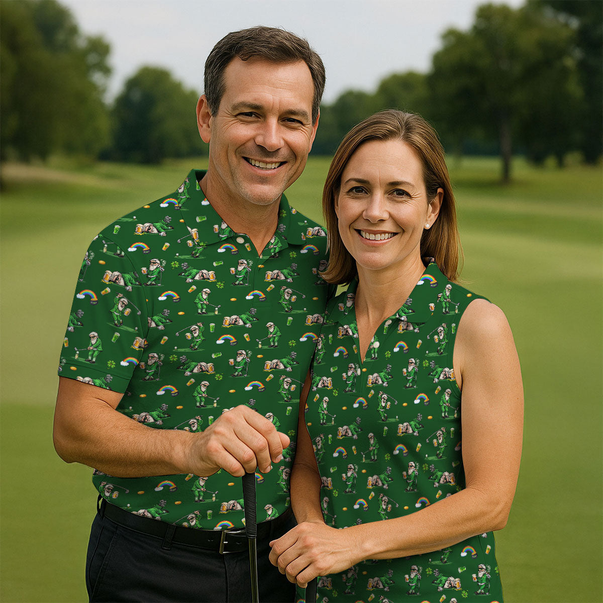 St Patrick's Day Leprechaun Character Golf And Beer Green Golf Shirt, Fun Golf Shirts For Men, Polo For Men