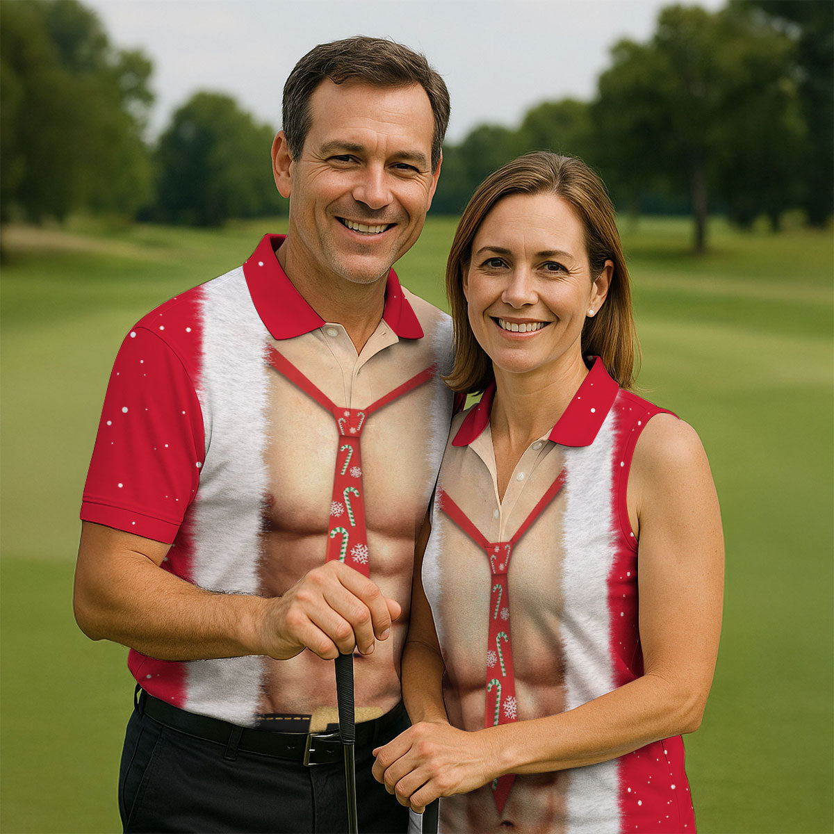Funny Santa Muscle Cosplay Christmas Golf Shirt, Polo Shirts For Men, Fun Golf Shirts For Men, Golf Gift For Men