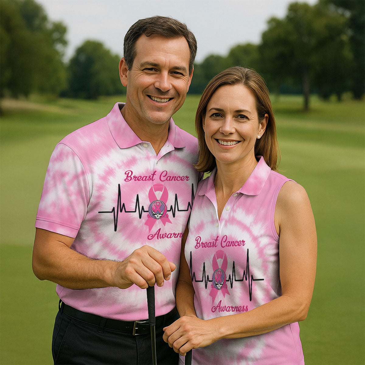 Hope For A Cure Tie Dye Skull Breast Cancer Polo Shirt, Mens Golf Polo, Printed Golf Shirts