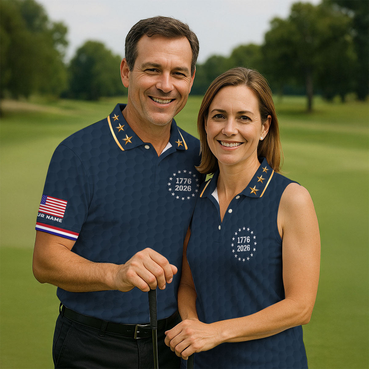 250 Years Quarter Millennnial Golf Ball Pattern Navy Patriotic Golf Shirt, 4th Of July Golf Shirts For Men