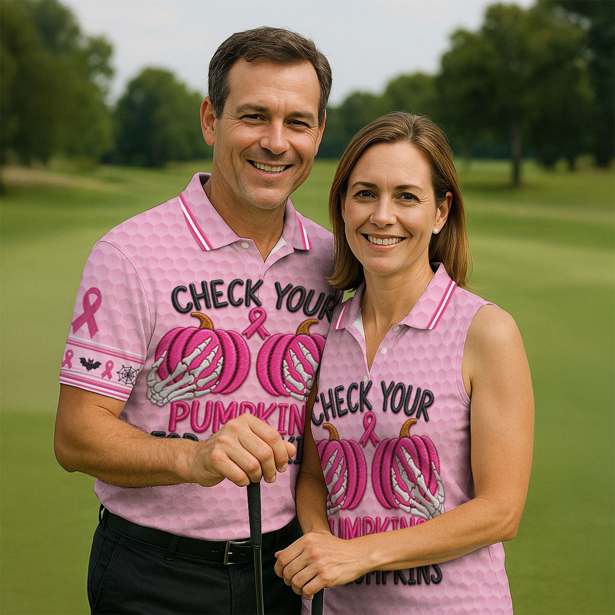 Pumpkins For Lumpkins Breast Cancer Polo Shirt, Polo Shirts For Men, Mens Golf Apparel