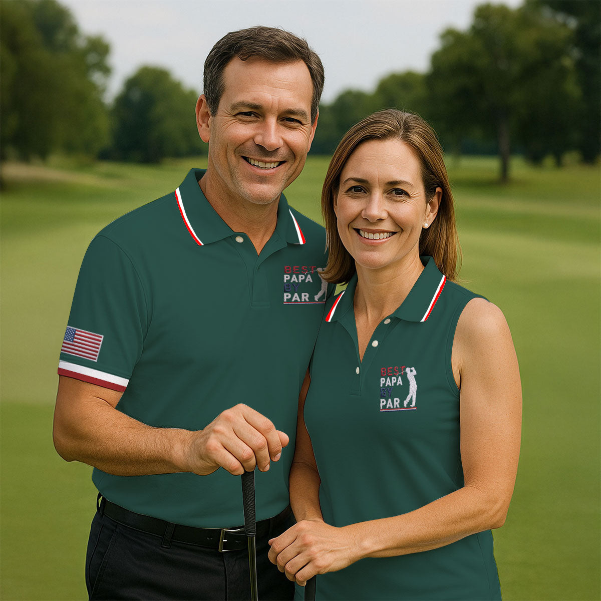 Green Best Papa By Par Embroidered Golf Polo Shirt, Golf Shirts For Men, Printed Golf Shirts