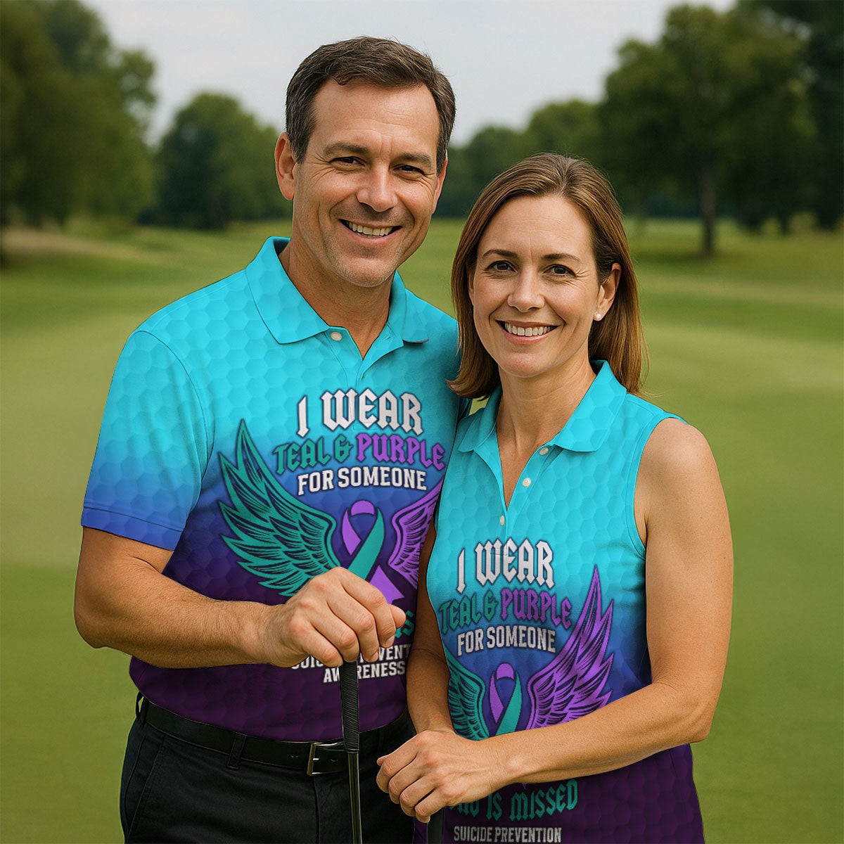 I Wear Teal And Purple Suicide Prevention Awareness Mens Golf Polo, Mens Golf Polo