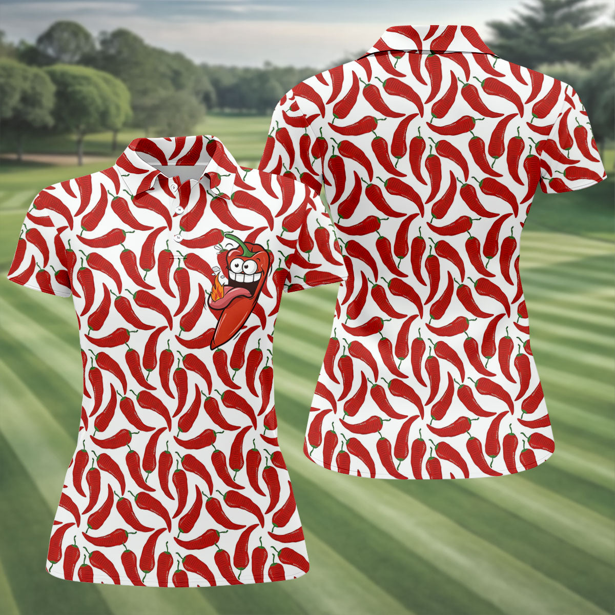 Spicy Hot Pepper Cinco De Mayo Celebration Fiesta Themed Ladies Golf Tops, Golf Shirt For Women