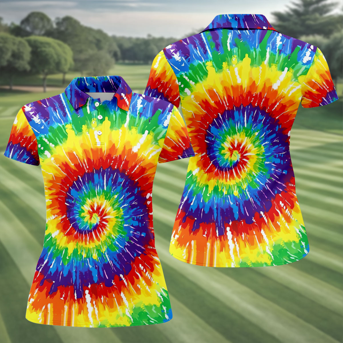 LGBT Rainbow Tie-Dye Ladies Golf Tops, Pride Month Celebrate Golf Shirt For Women