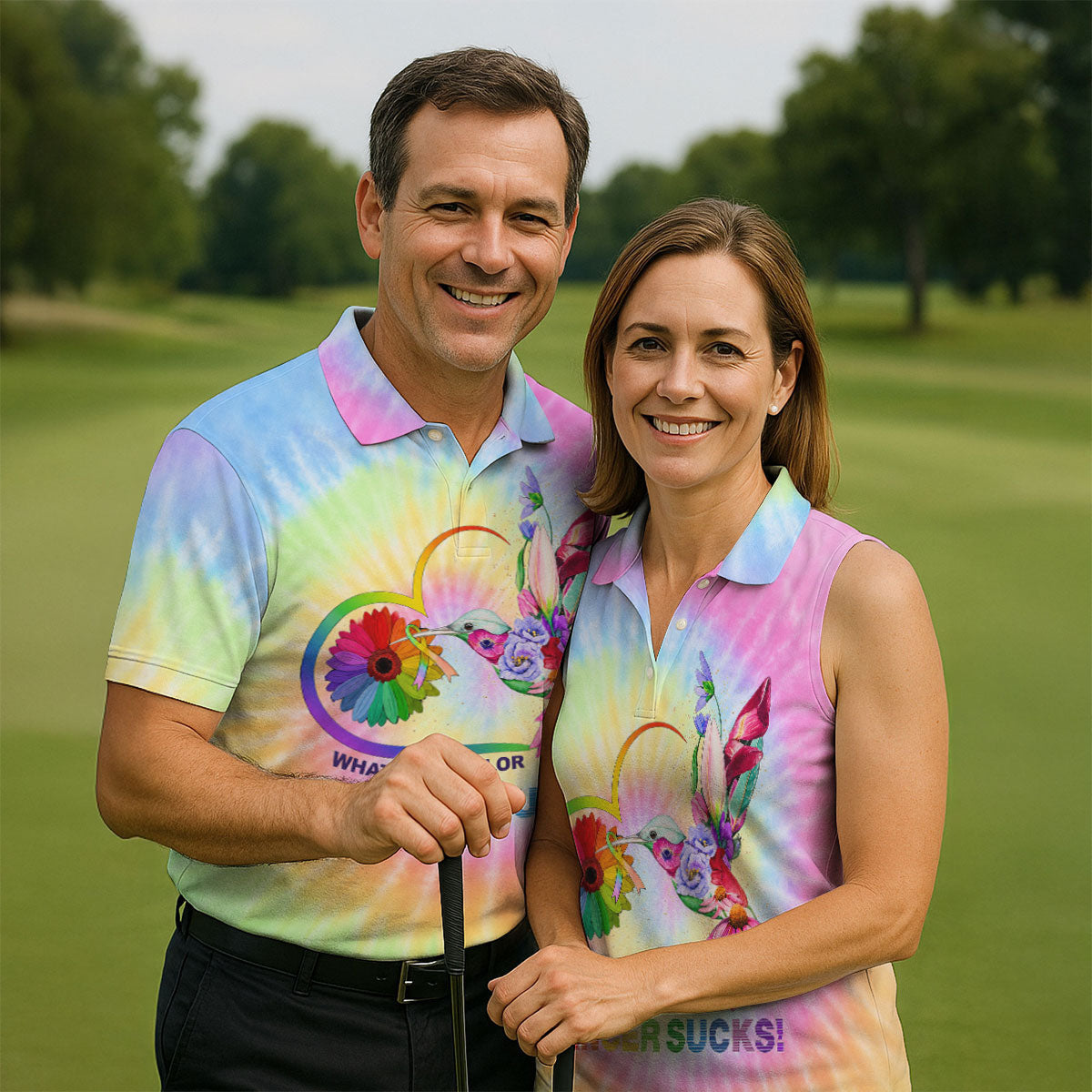 Whatever Color Cancer Sucks Hummingbird Polo Shirt, Mens Golf Polo, Printed Golf Shirts