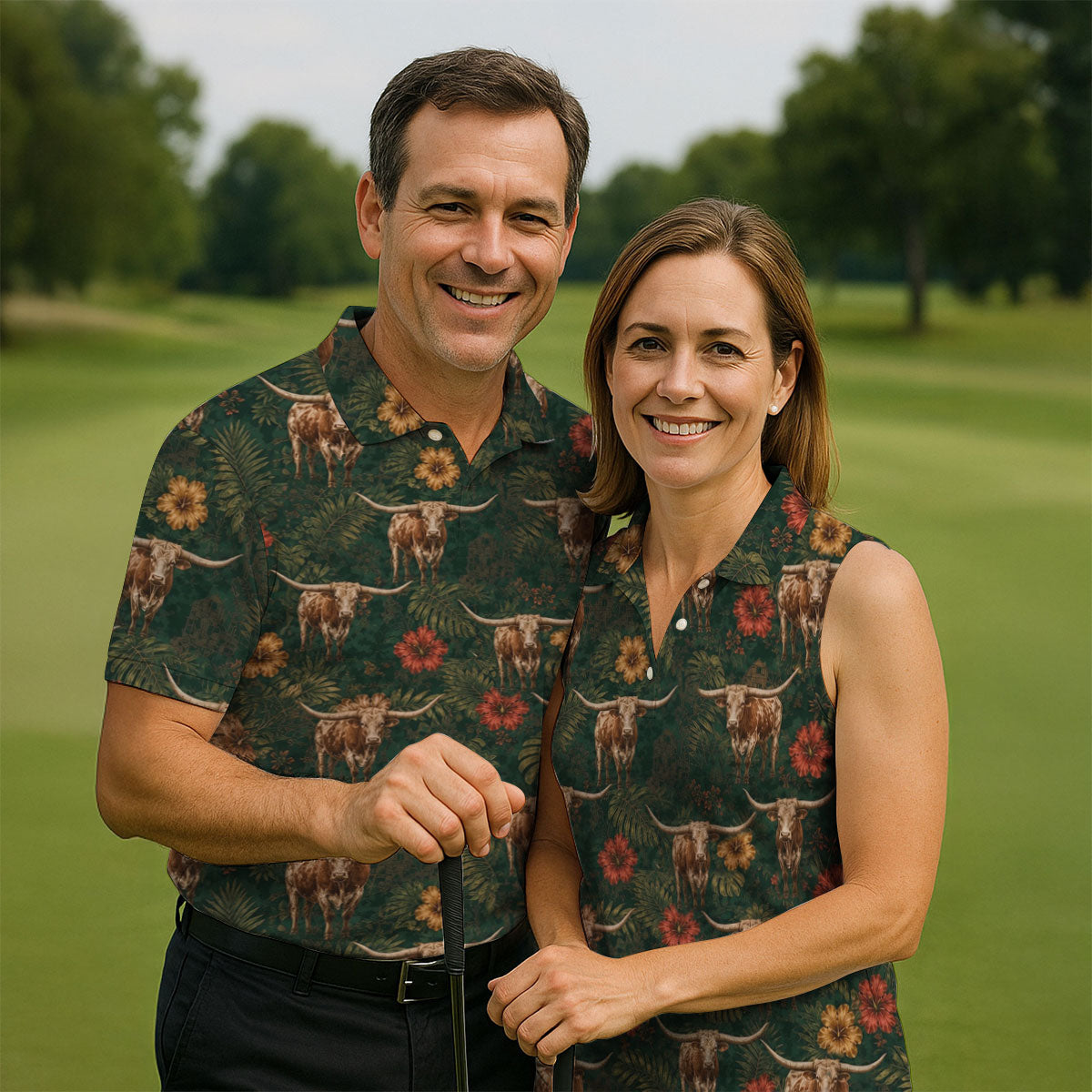 Texas Longhorn Tropical Pattern Golf Polo Shirt, Men's Golf Shirt, Hawaiian Golf Shirt