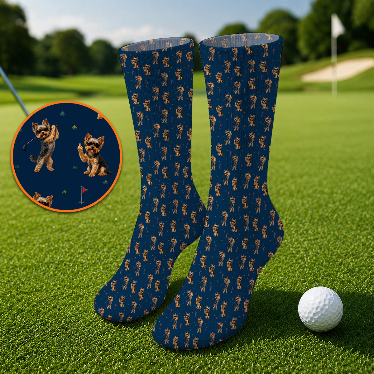 Funny Yorkshire Terrier Golf Socks, Cool Yorkie Pattern Golf Sock, Gift For Golf Lovers