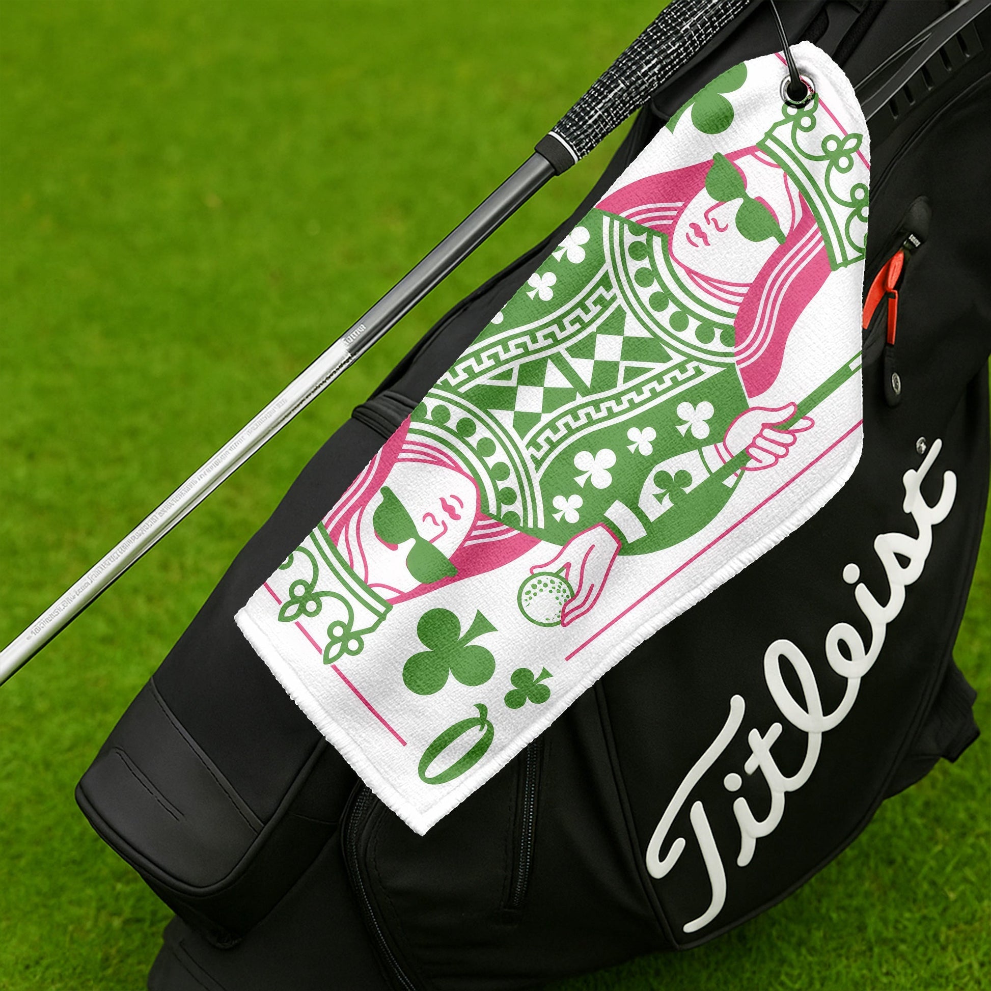 Queen Of Clubs Playing Card Golf Towel, Microfiber Golf Towel, Golf Accessories
