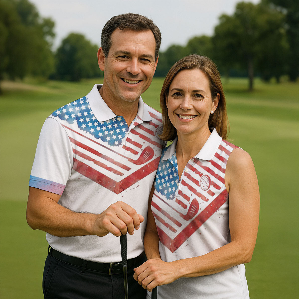 Vintage American Flag Golf Polo Shirt, Mens Golf Shirts, Golf Polo Shirts For Men