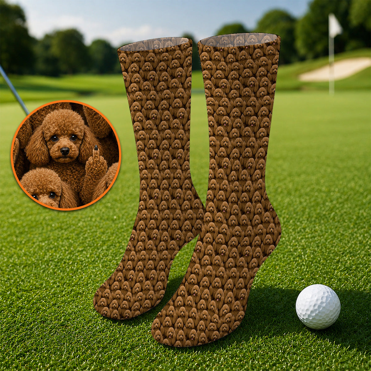 Poodle Dog Golf Socks, Funny Poodle Pattern Golf Sock, Golf Gift For Golfer