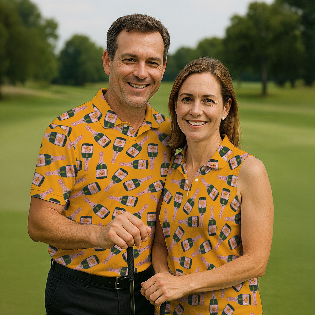 Rosé Champagne Seamless Pattern Yellow Golf Shirt, Ladies Golf Shirts, Golf Shirt For Women