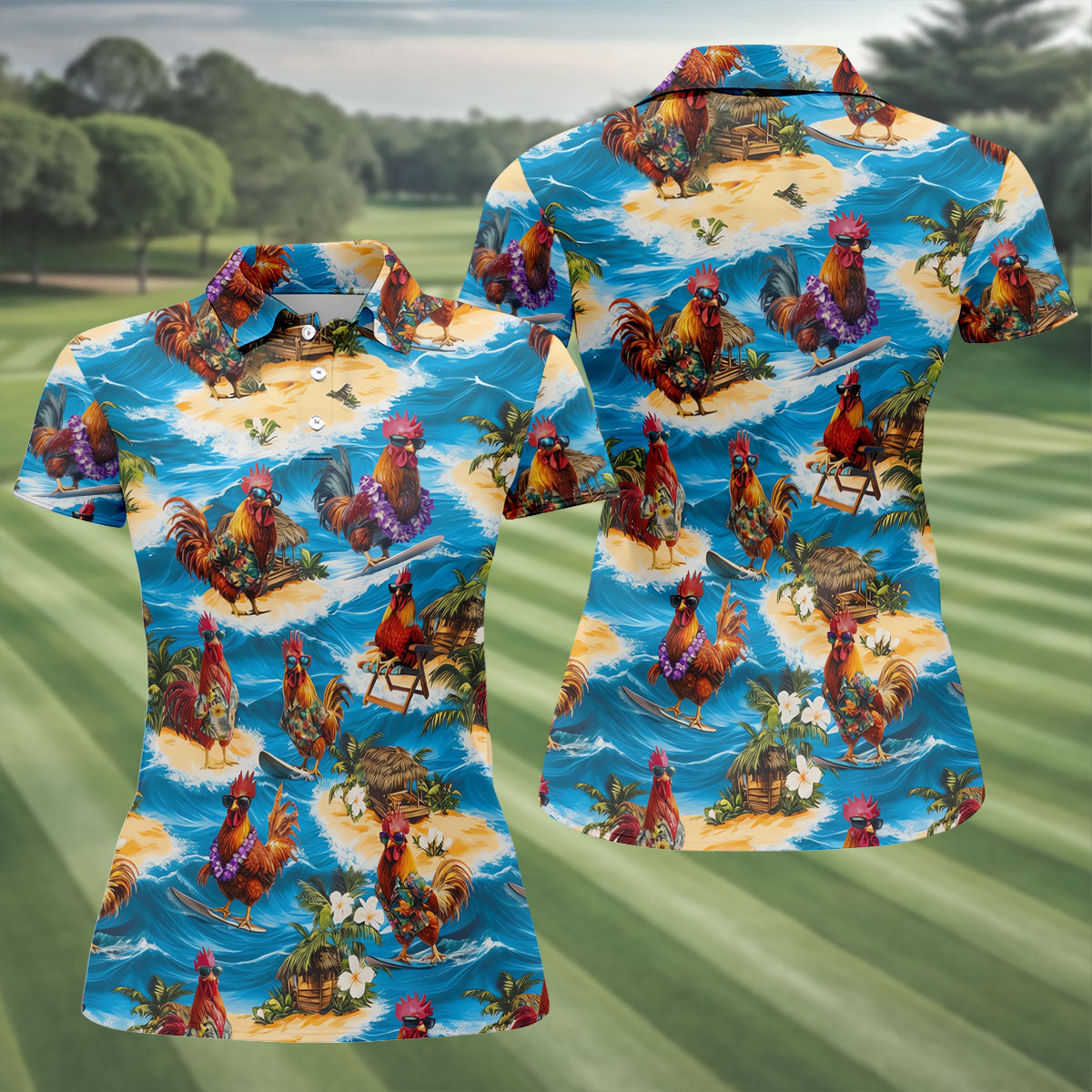 Cool Rooster Beach Vacation Hawaiian Golf Shirt, Golf Polo For Women, Printed Golf Shirt