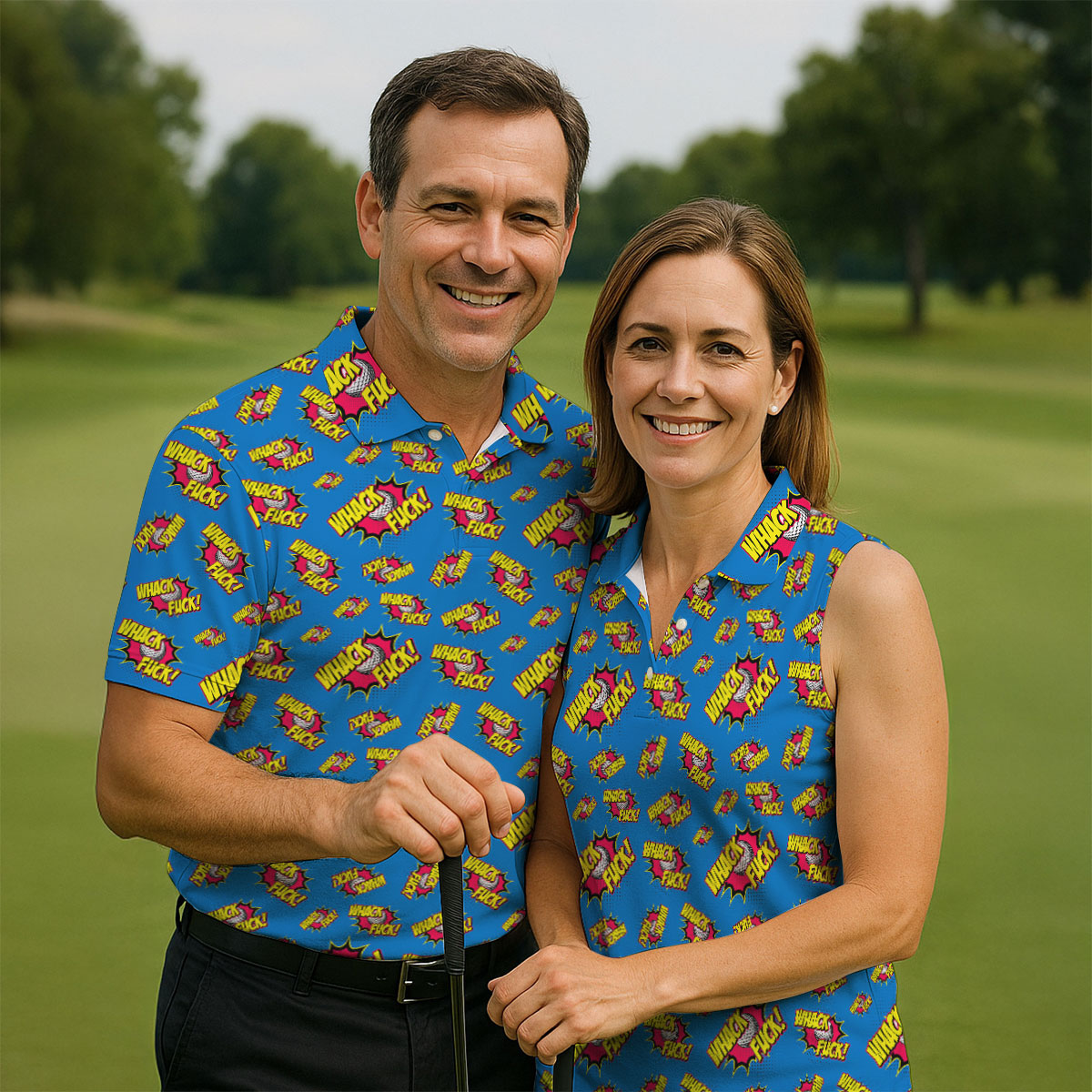 Funny Whack F*ck Comic Golf Ball Polo Shirt, Polo Shirts For Men, Mens Golf Apparel