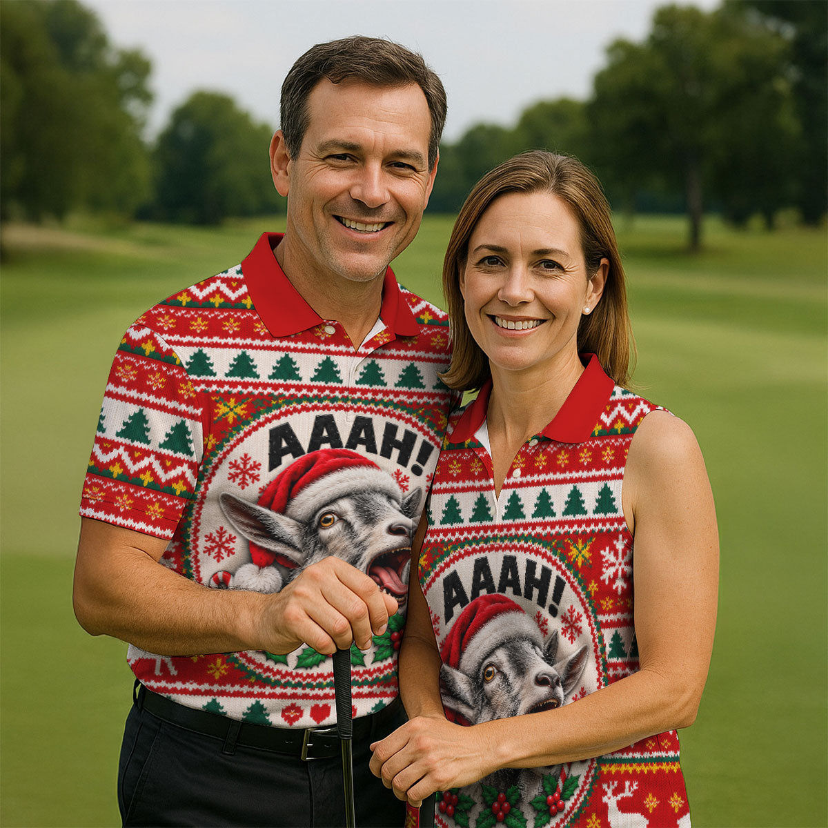 Funny Screaming Goat Christmas Golf Shirt, Golf Shirts For Men, Mens Golf Apparel
