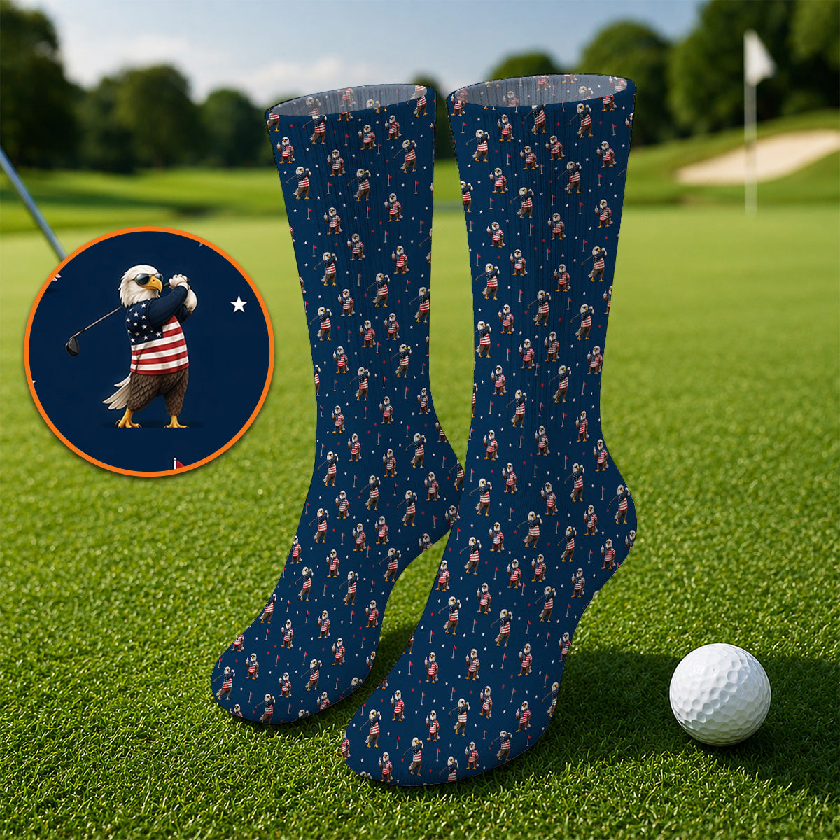 Patriotic Bald Eagle Golf Socks, American Flag Eagle Pattern Golf Sock, USA Golf Gift For Golfer