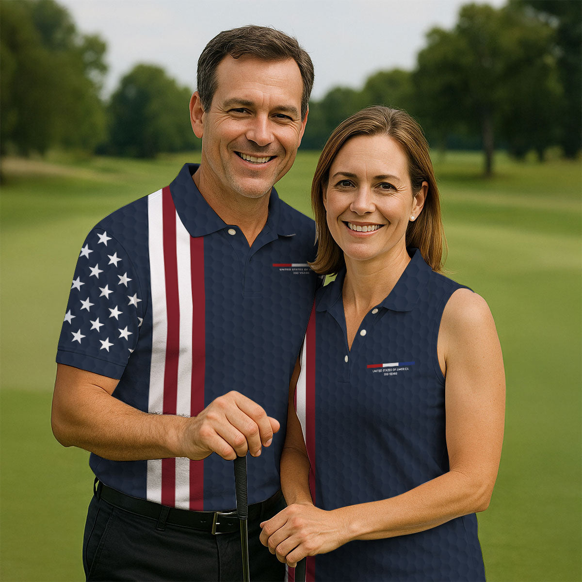 250 Years US Bald Eagle Golf Ball Pattern Golf Shirt, Patriotic 4th Of July Golf Shirts For Men
