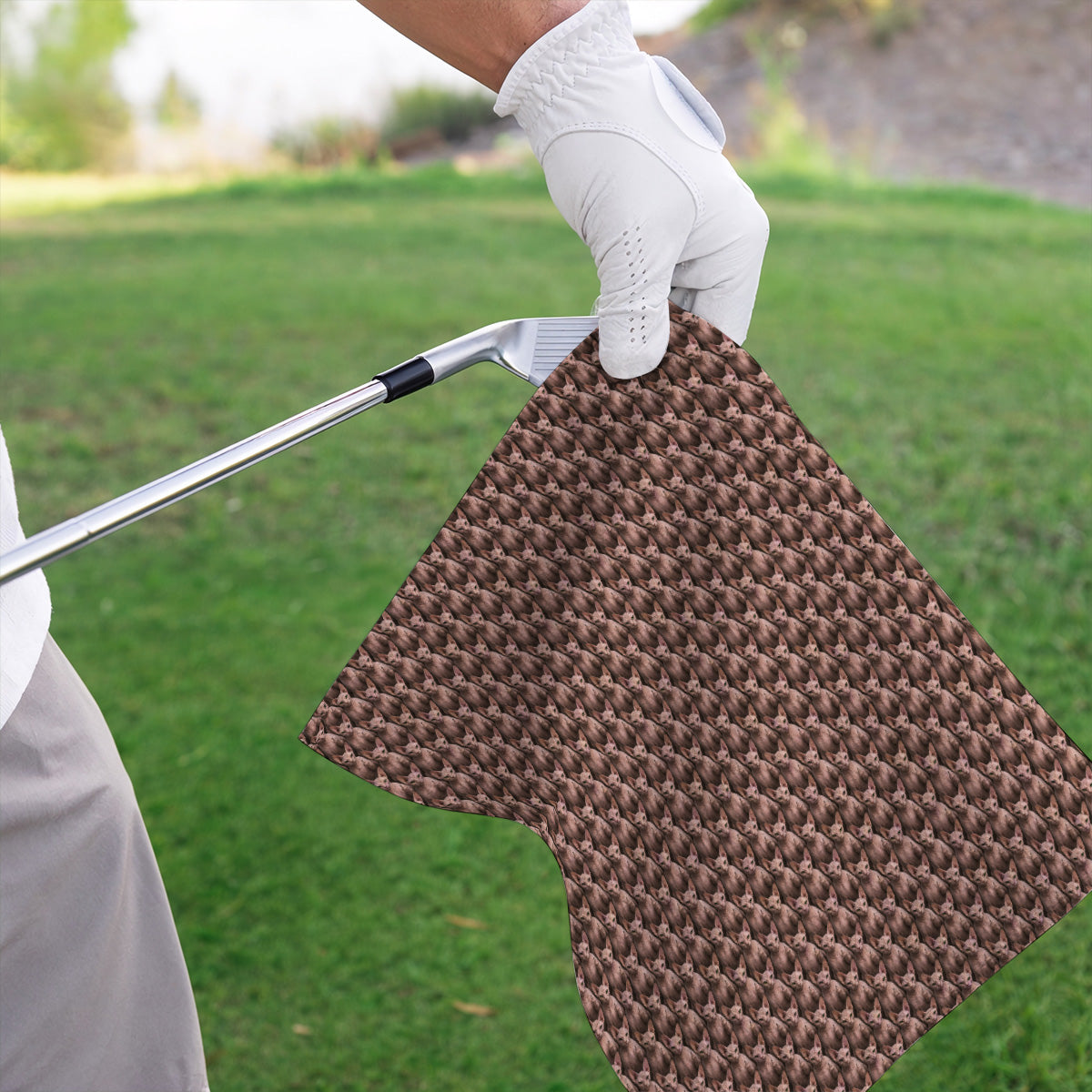 Funny Sphynx Cat Golf Towel, Hairless Cat Pattern Golf Towels, Crazy Golf Gift For Golfer