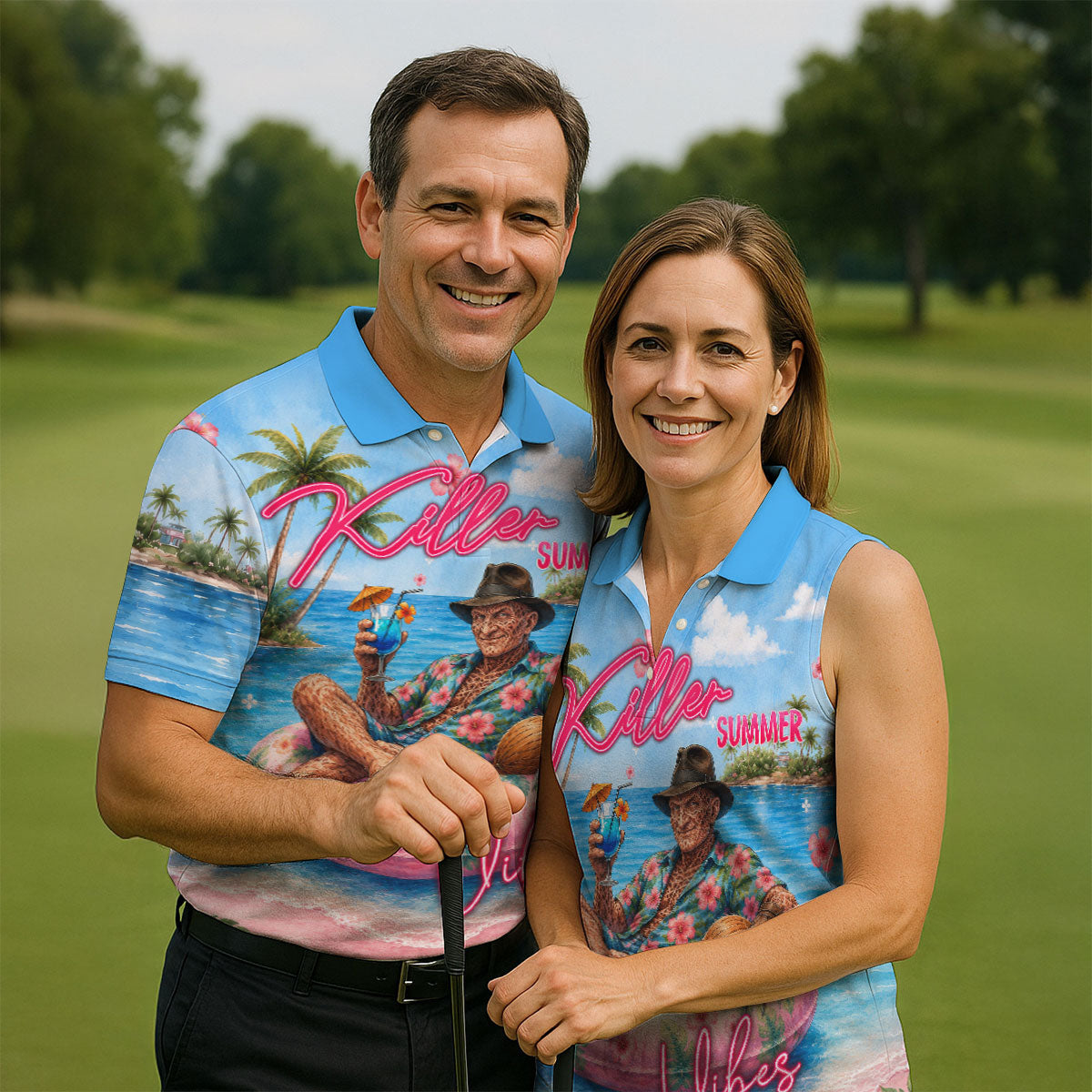 Killer Summer Vibes Burned Slasher Golf Polo Shirt, Men's Golf Shirt, Mens Golf Apparel