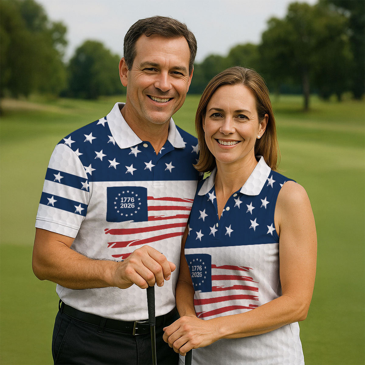 In God We Trust Golf Ball Pattern US Flag Golf Shirt, 250 Years 4th Of July Golf Shirts For Men