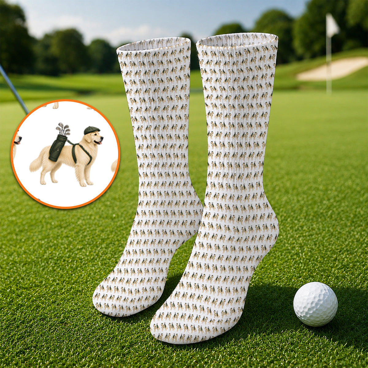 Golden Retriever Golf Sock, Funny Pattern Golf Socks, Golden Retriever Dad Gift