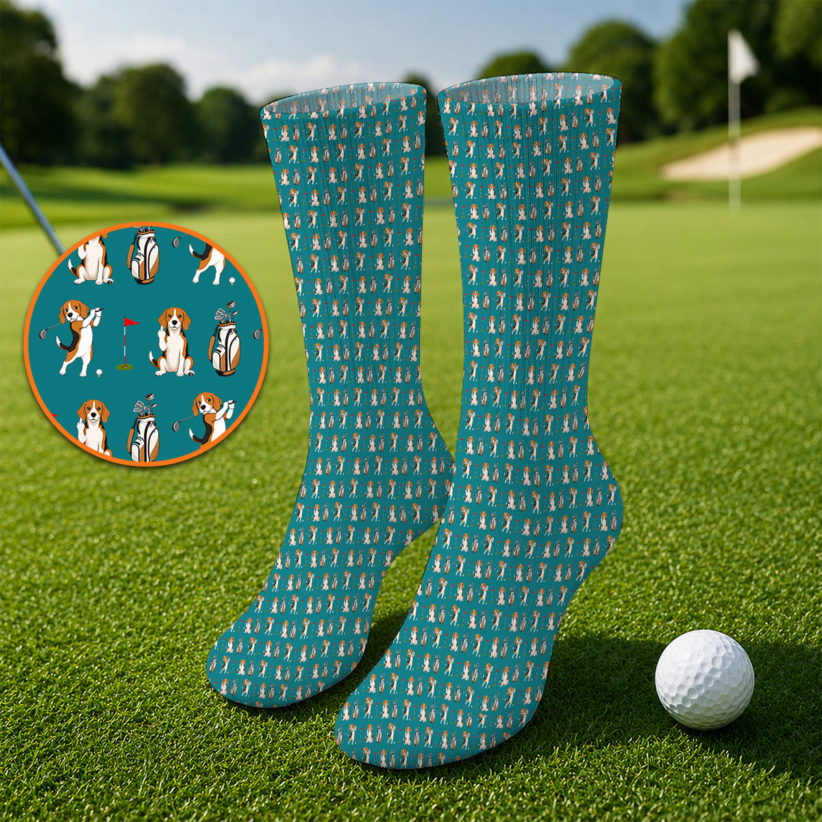 Beagle Golf Pattern Golf Socks, Hunting Dog Golf Sock, Funny Golf Gift For Golfer