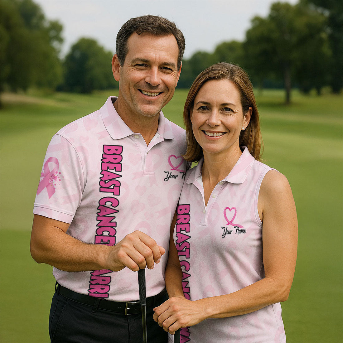 Personalized Breast Cancer Warrior Pink Ribbon Polo, Mens Golf Polo, Golf Apparel For Men