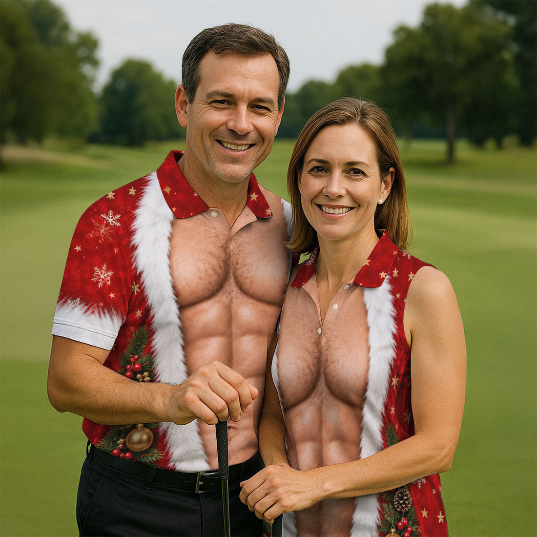 Santa Muscle Body Christmas Golf Shirt, Mens Golf Polo, Golf Shirts For Men